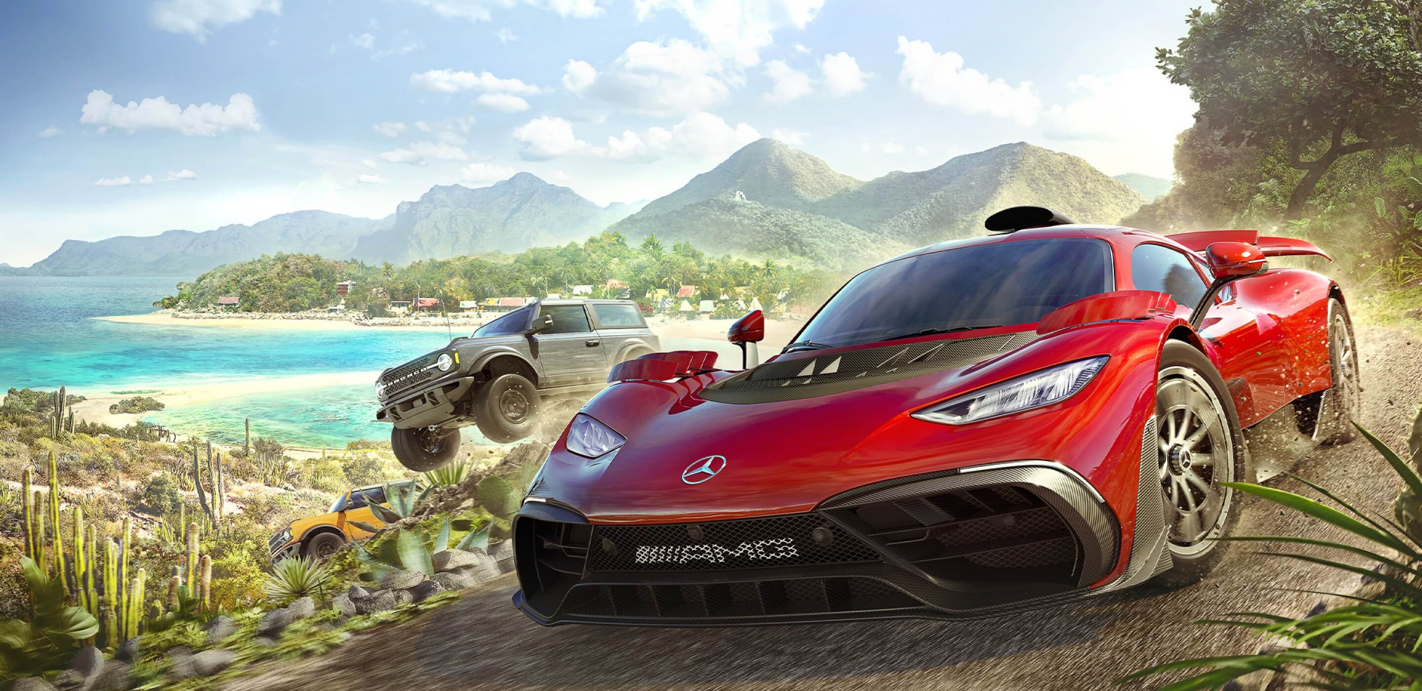 Two cars racing through the desert.