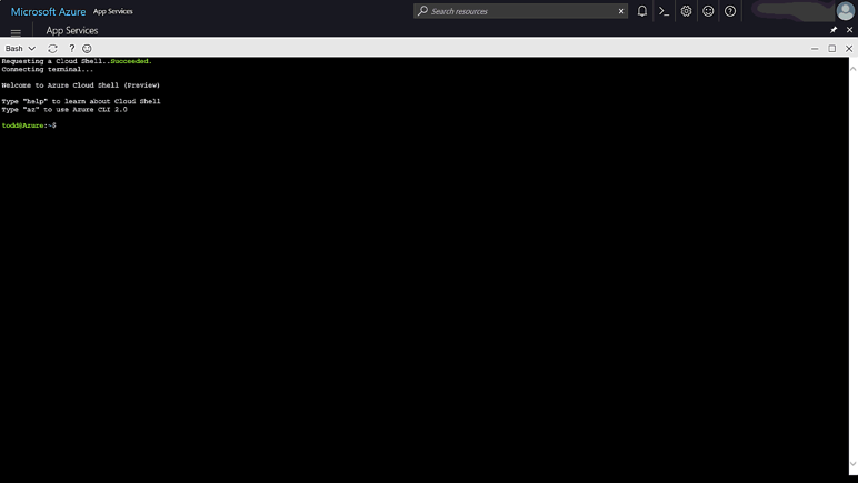 An azure account web page and terminal