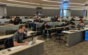 a group of people in a room