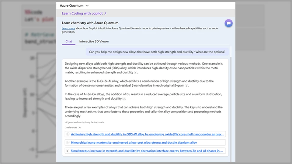 screen grab showing a screen grab of  A response from Copilot providing references for further reading derived from Copilot and Quantum Espresso code 