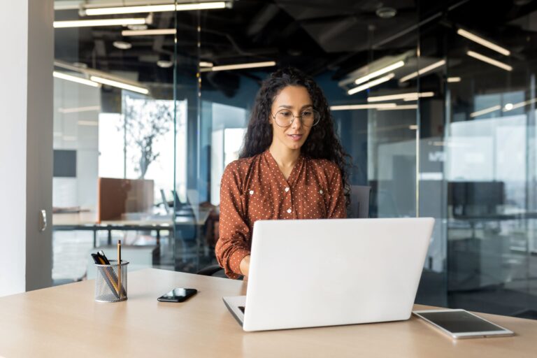 woman working at laptop